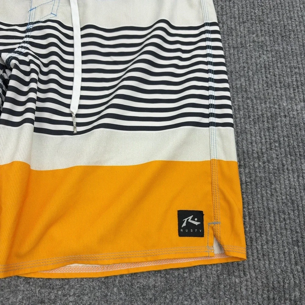 Rusty Board Shorts Mens 36 Orange Blue White Striped‎ Colorblock Surf Style